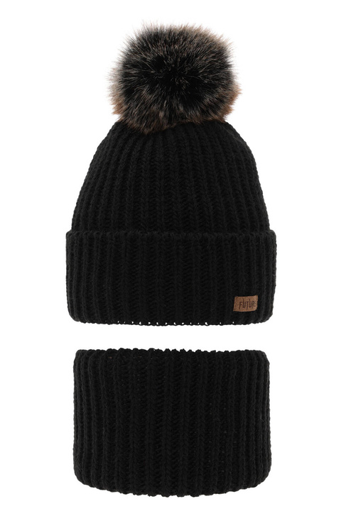 Ensemble d'hiver garçon: bonnet et snood, noir, avec pompon, Wonder