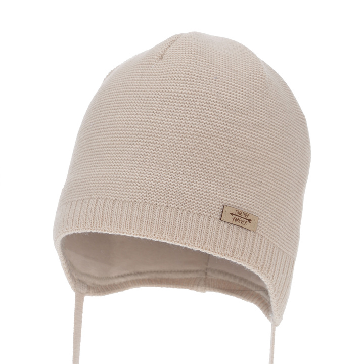 Meisjes herfst/lente muts, beige, met bindkoorden, Svenja