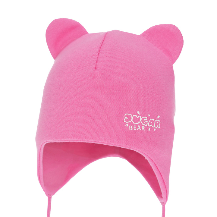 Meisjes herfst/lente muts, roze, katoenen, met bindkoorden, Kelda