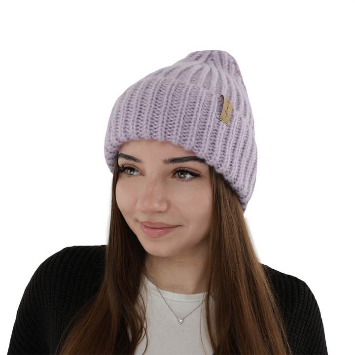 Bonnet d'hiver femme, violet, avec laine mérinos, Caro