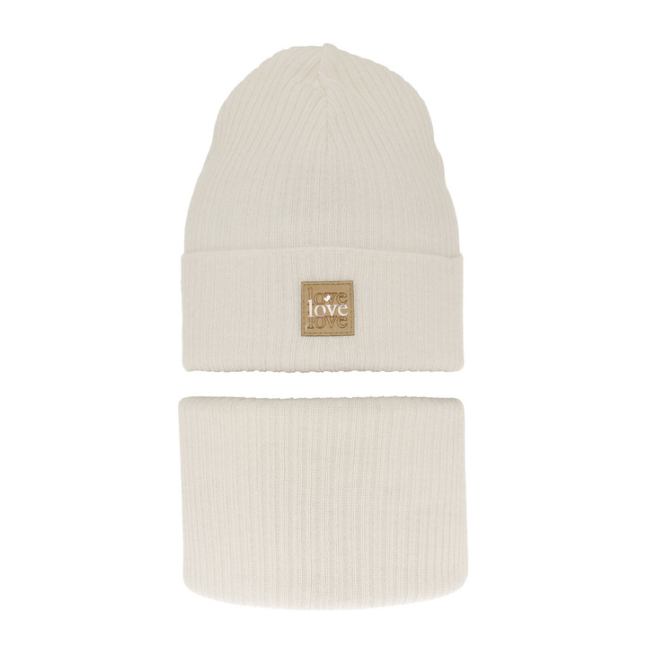 Ensemble automne/printemps fille: bonnet et snood, met katoen, crème, Furora