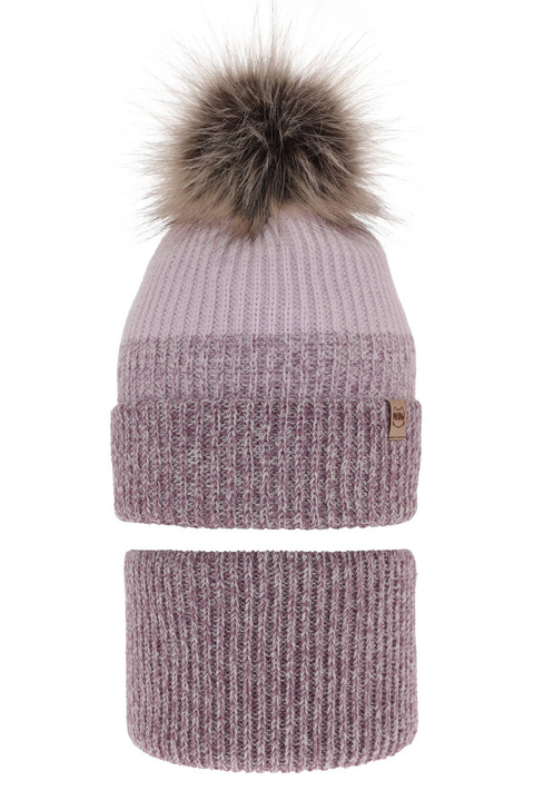 Ensemble d'hiver fille: bonnet et snood, violet, avec pompon, Gimena