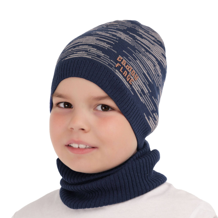 Ensemble automne/printemps garçon: bonnet et snood, met katoen, bleu marine, Carter