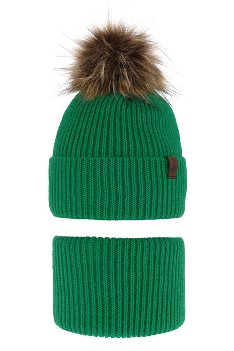 Ensemble d'hiver garçon: bonnet et snood, vert, avec pompon, Modus