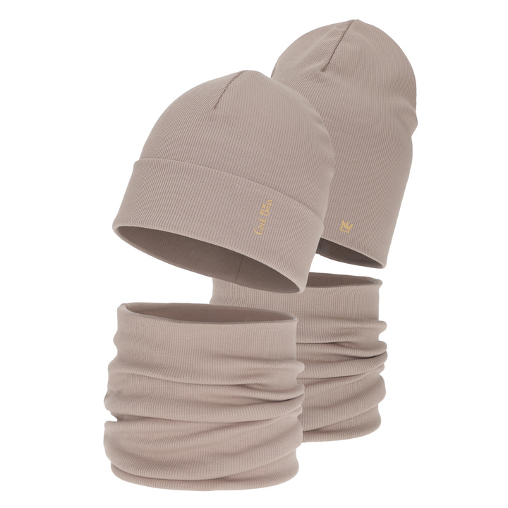 Meisjes herfst/lente set (muts en buissjaal), katoen, beige, Carina