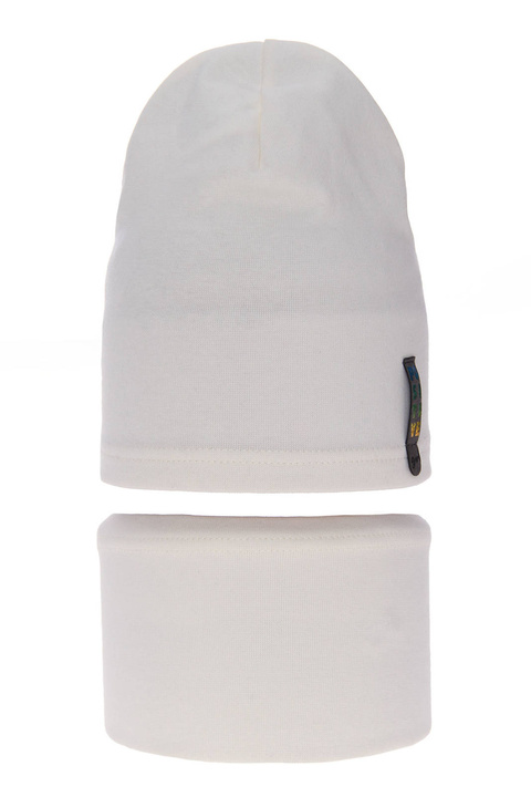 Meisjes herfst/lente set muts en buissjaal, crème, katoenen, Flores