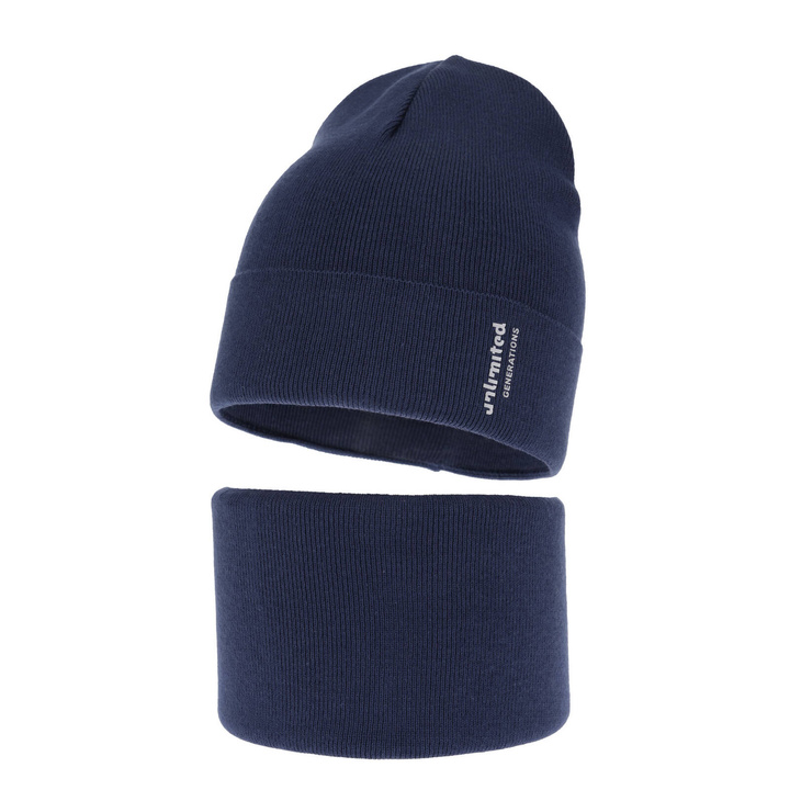 Ensemble automne/printemps garçon: bonnet et snood, met katoen, bleu marine, Timothe