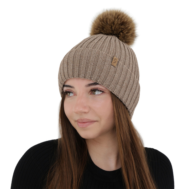 Dames wintermuts, donkerbeige, met merinowol, Zamira