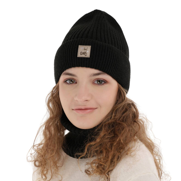 Ensemble d'hiver fille: bonnet et snood, noir, Georgina