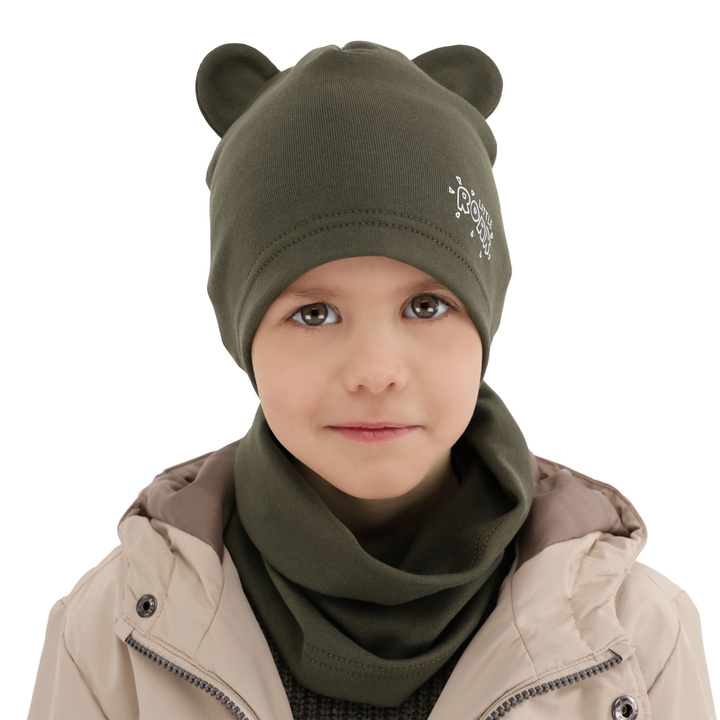 Ensemble automne/printemps garçon: bonnet et snood, khaki, Cymes
