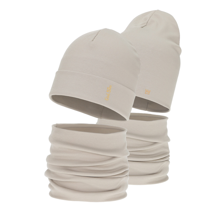 Meisjes herfst/lente set (muts en buissjaal), katoenen, beige, Carina