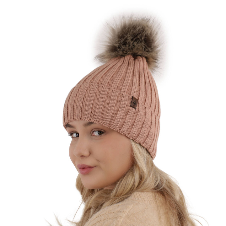 Dames wintermuts, roze, met merinowol, Texa