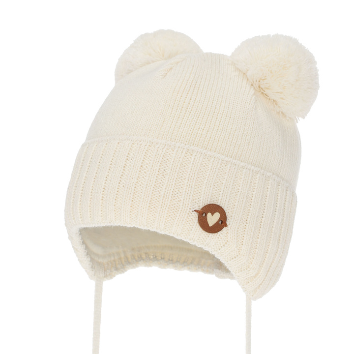 Meisjes wintermuts, cremekleurig, met bindkoorden, met merinowol, Mesyna