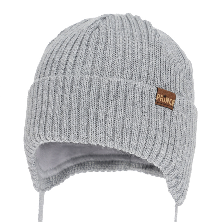Jongens wintermuts, met bindkoorden, met merinowol, grijs, Puser