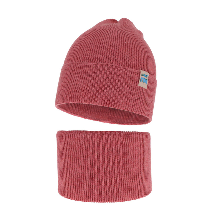 Ensemble automne/printemps garçon: bonnet et snood, met katoen, corail, Ottavio