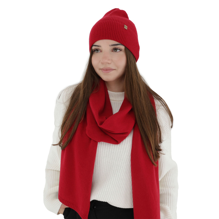 Dames wintersjaal, rood, wełna merino z kaszmirem, Irenia