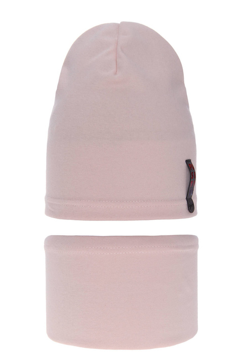 Meisjes herfst/lente set muts en buissjaal, roze, katoenen, Flores