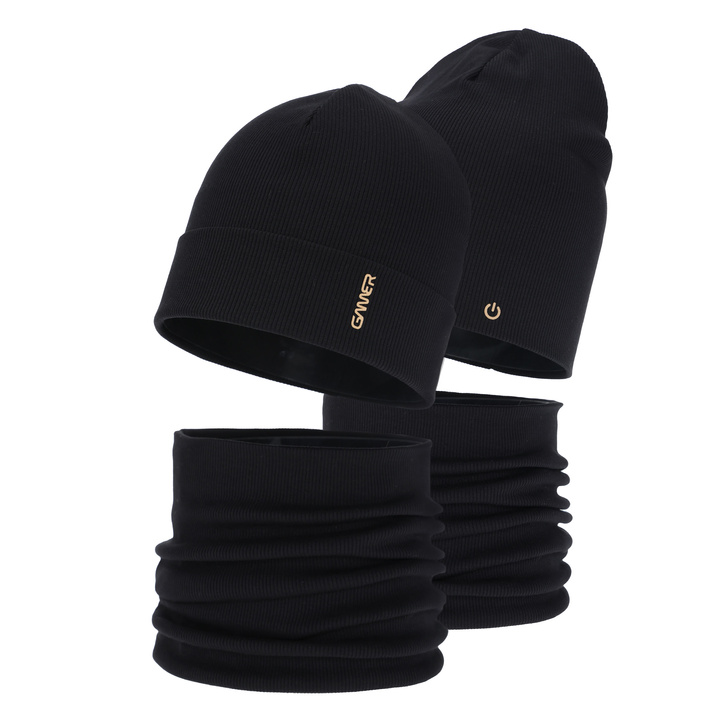 Jongens herfst/lente set (muts en buissjaal), katoen, zwart, Desider