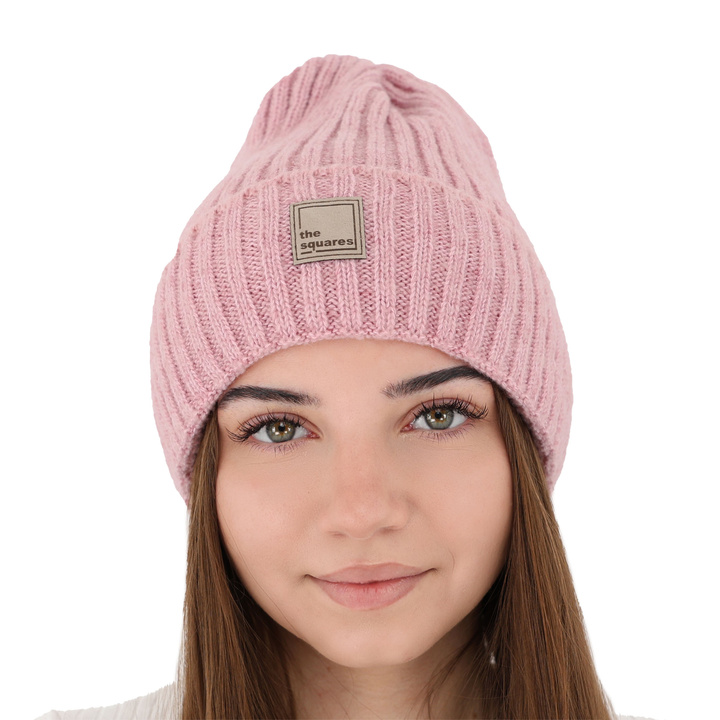 Bonnet d'hiver femme, rose, avec laine mérinos, Benedetta