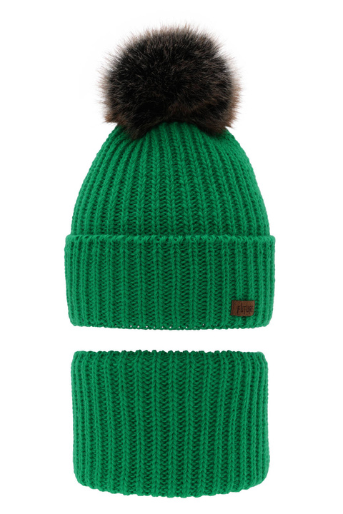 Ensemble d'hiver garçon: bonnet et snood, vert, avec pompon, Wonder