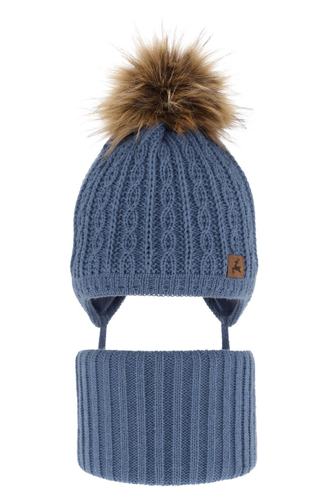 Ensemble d'hiver garçon: bonnet et snood, bleu clair, avec pompon, Pago