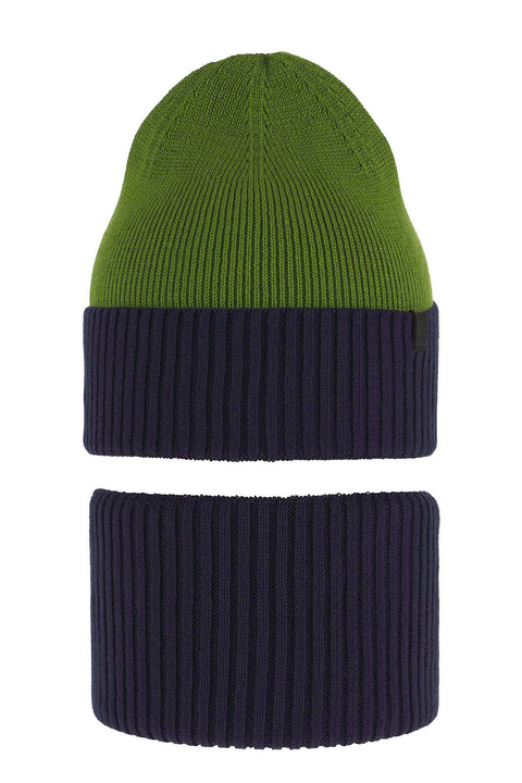 Ensemble automne/printemps garçon: bonnet et snood, met katoen, bleu marine, coton, Tauros