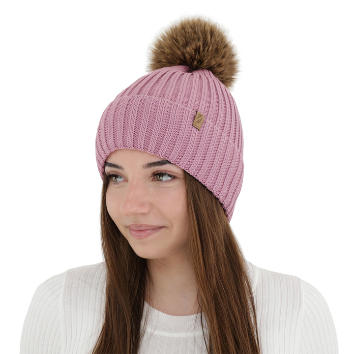 Dames wintermuts, winter, paars, met merinowol, Zamira