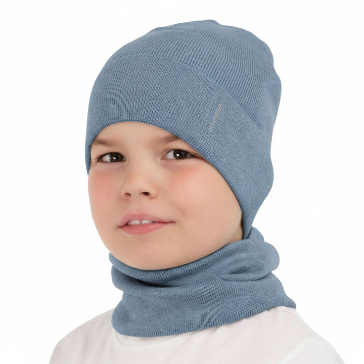 Ensemble automne/printemps garçon: bonnet et snood, met katoen, bleu clair, Timothe