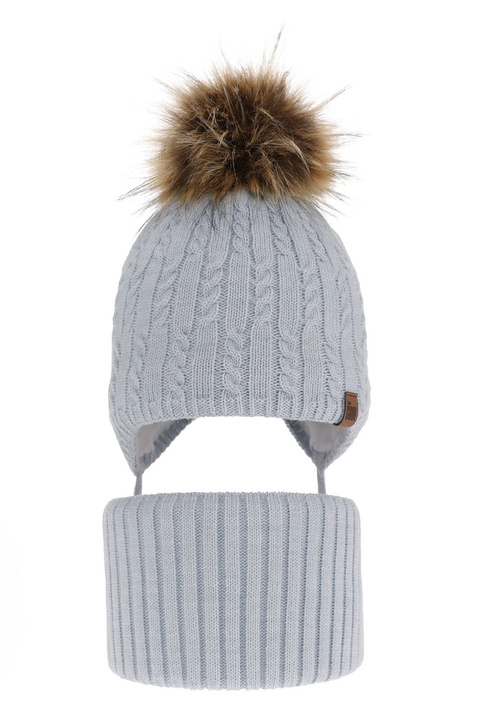 Ensemble d'hiver garçon: bonnet et snood, bleu clair, avec pompon, avec liens, Indigo