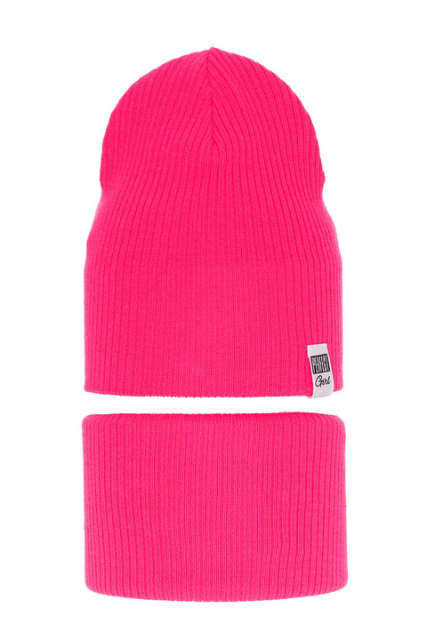 Meisjes herfst/lente set muts en buissjaal, met katoen, roze, Farinka