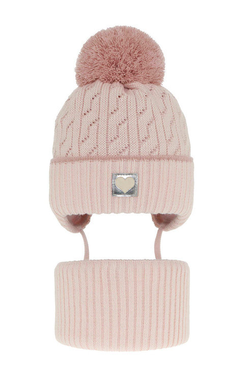 Ensemble d'hiver fille: bonnet et snood, rose, avec pompon, Natka