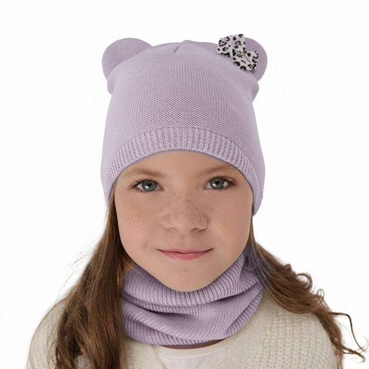 Ensemble automne/printemps fille: bonnet et snood, met katoen, violet, Nicolette