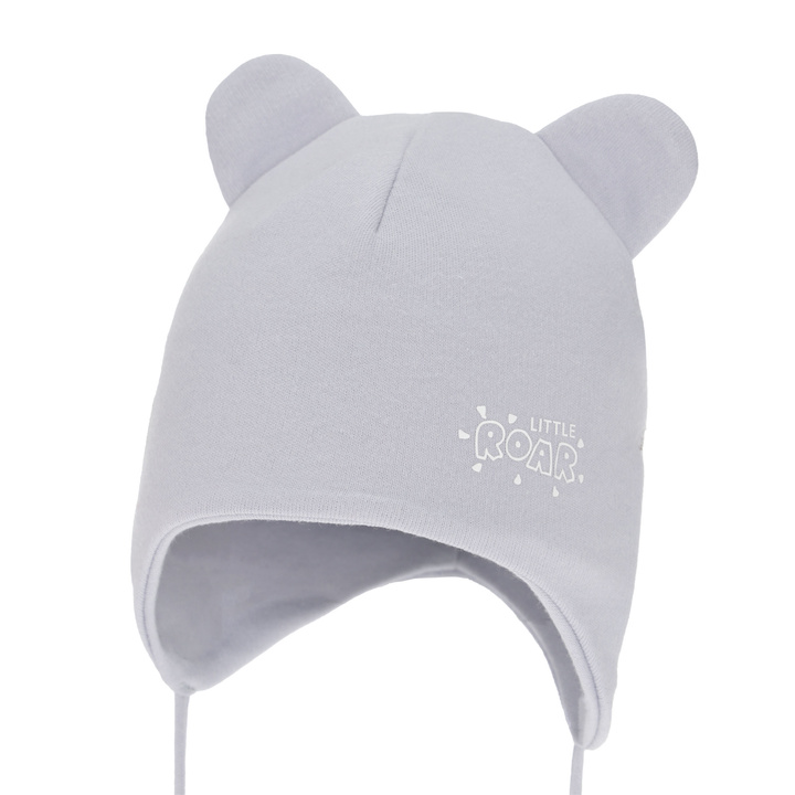 Jongens herfst/lente muts, grijs, katoen, met bindkoorden, Alrik