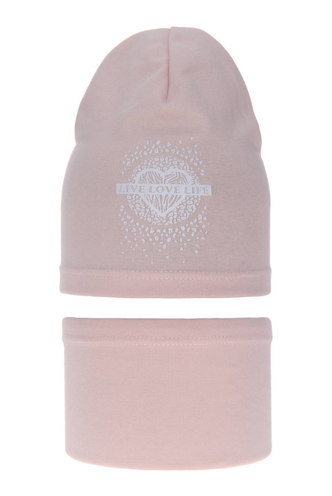 Meisjes herfst/lente set muts en buissjaal, roze, katoenen, Esmeralda