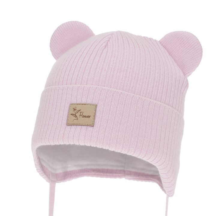 Meisjes herfst/lente muts, lila, met bindkoorden, Djona