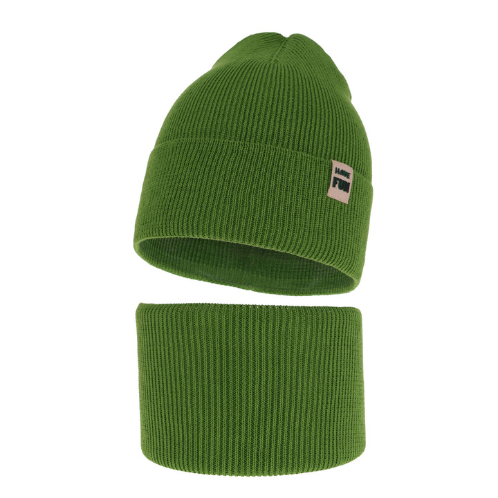 Ensemble automne/printemps garçon: bonnet et snood, met katoen, vert, Ottavio