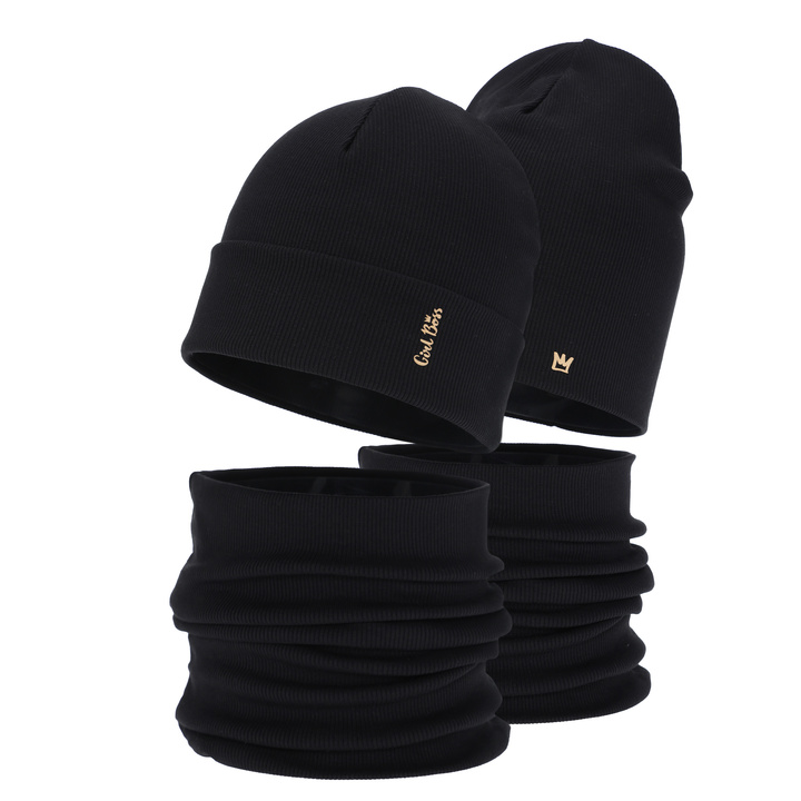 Meisjes herfst/lente set (muts en buissjaal), katoenen, zwart, Carina