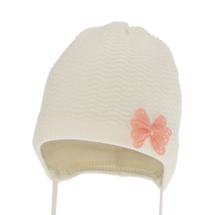Bonnet automne/printemps fille, crème, avec liens, Madelin