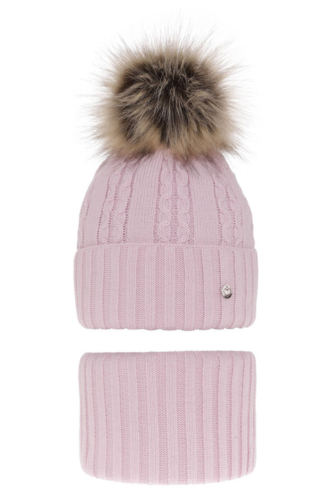 Ensemble d'hiver fille: bonnet et snood, lilas, avec pompon, Felia
