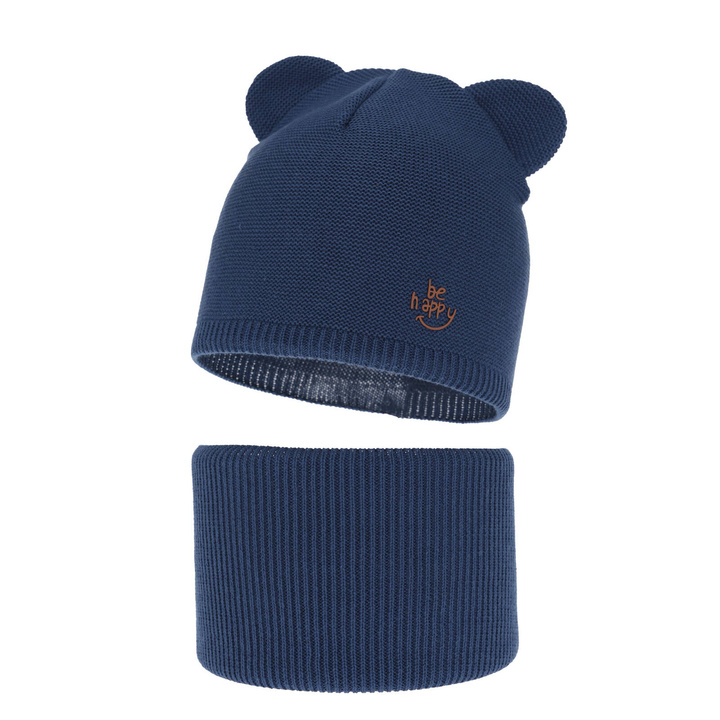 Ensemble automne/printemps garçon: bonnet et snood, met katoen, bleu marine, Ludvic