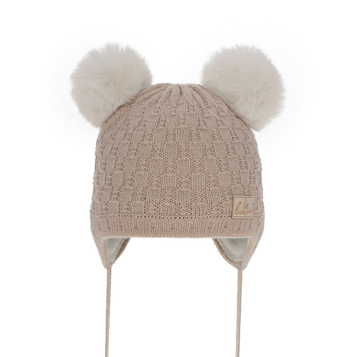 Meisjes wintermuts, beige, met garen pompon, Emila