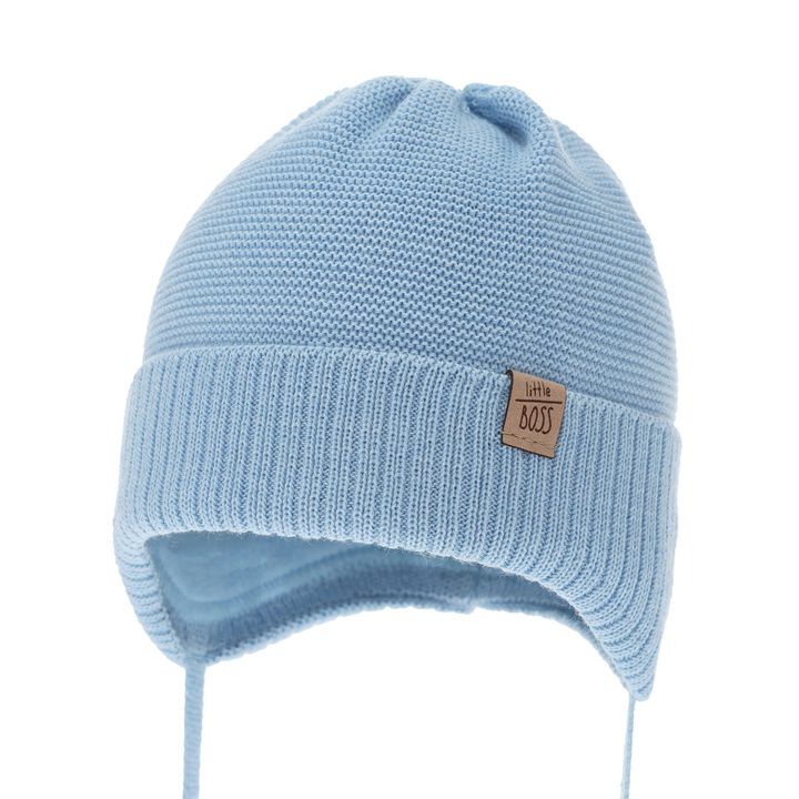 Bonnet d'hiver garçon, bleu, avec laine mérinos, Darsi