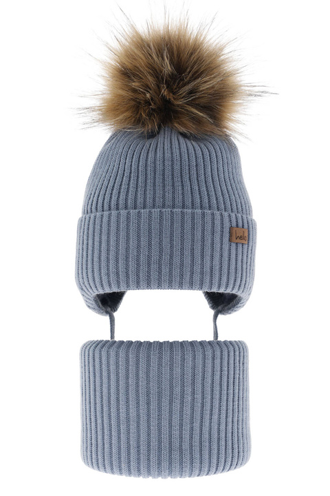 Ensemble d'hiver garçon: bonnet et snood, bleu clair, avec pompon, Bergo