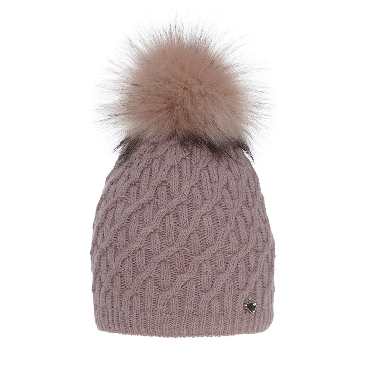 Dames wintermuts, roze, met garen pompon, Kaskada
