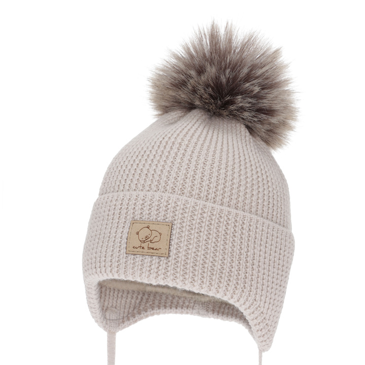 Jongens wintermuts, wiązana, 100% Merino Wol, camel, Jergen