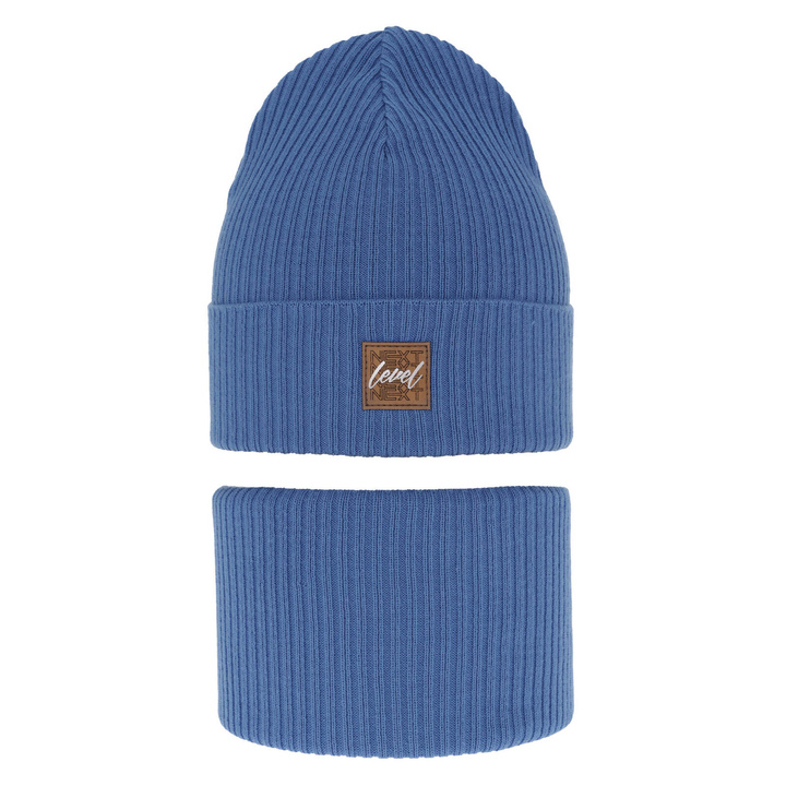Ensemble automne/printemps garçon: bonnet et snood, met katoen, bleu, Fenix