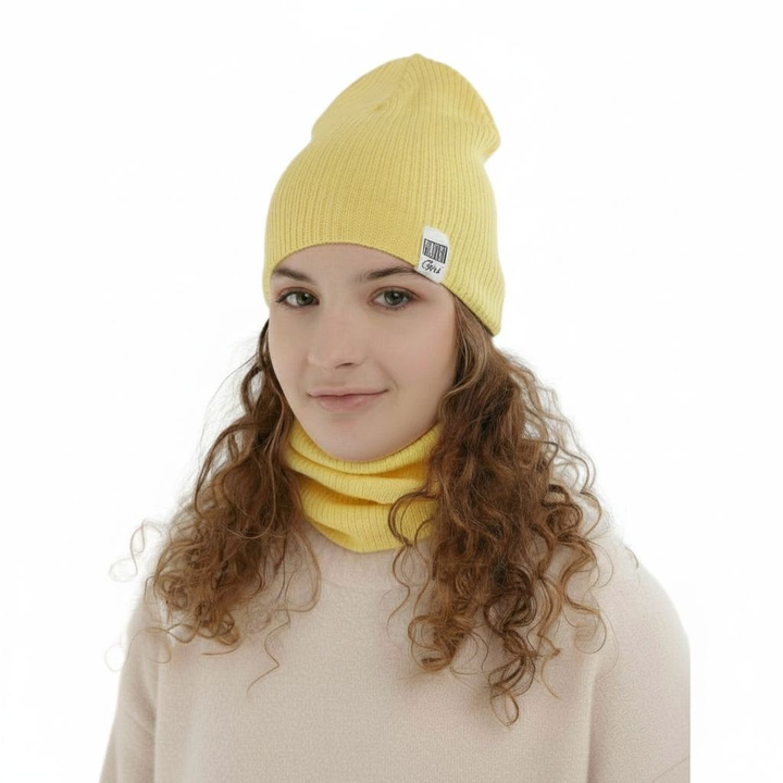 Meisjes herfst/lente set muts en buissjaal, met katoen, geel, Farinka