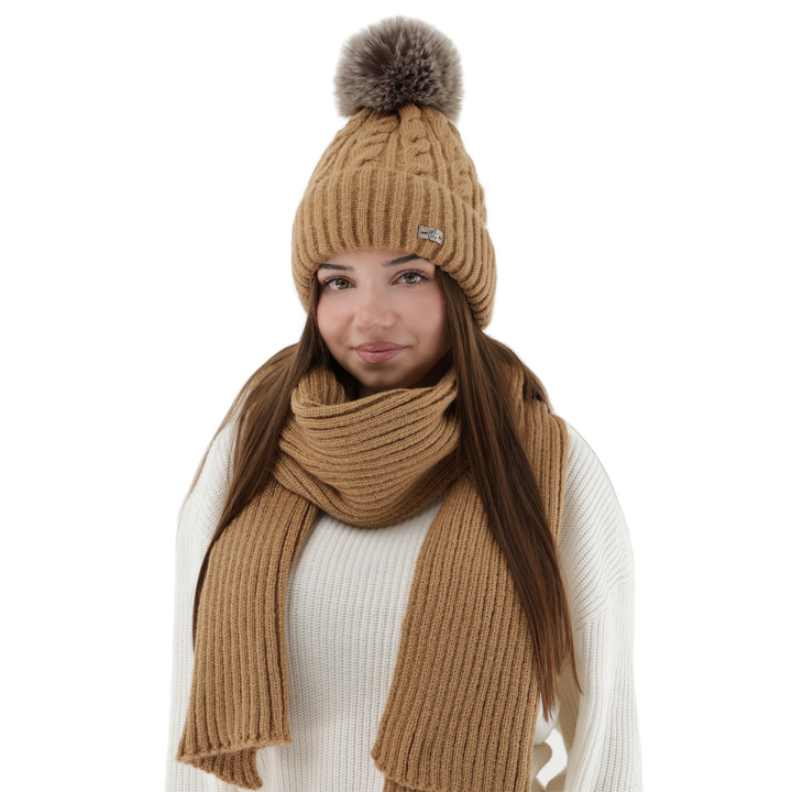 Dames winter set (muts en sjaal), camel, Lunetta