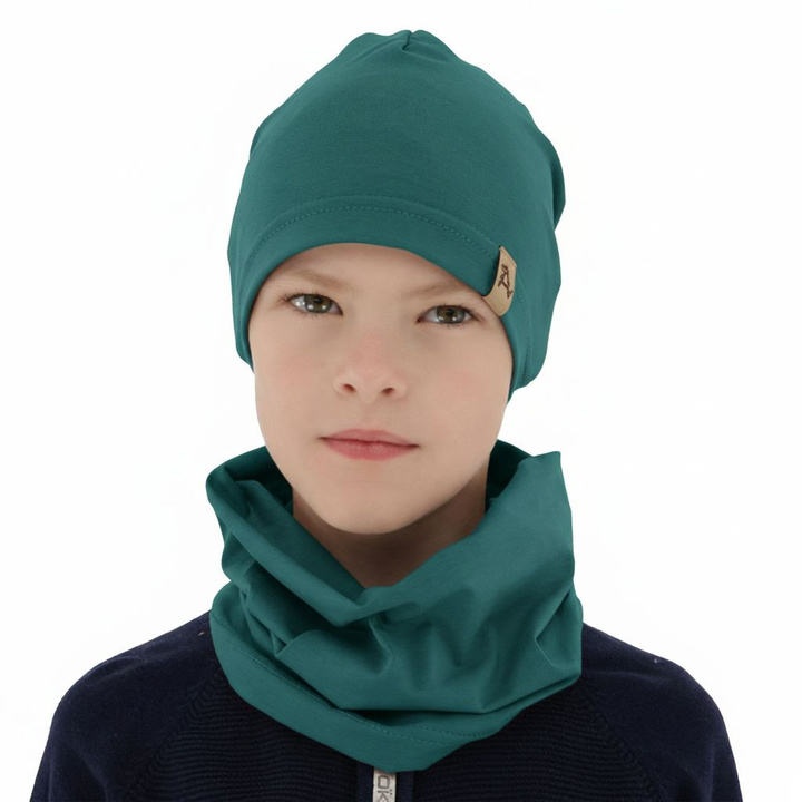 Ensemble automne/printemps garçon: bonnet et snood, vert émeraude, Griffin