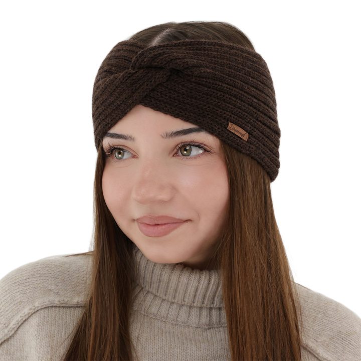 Dames winter hoofdband, bruin, 100% Merino Wol, Veka